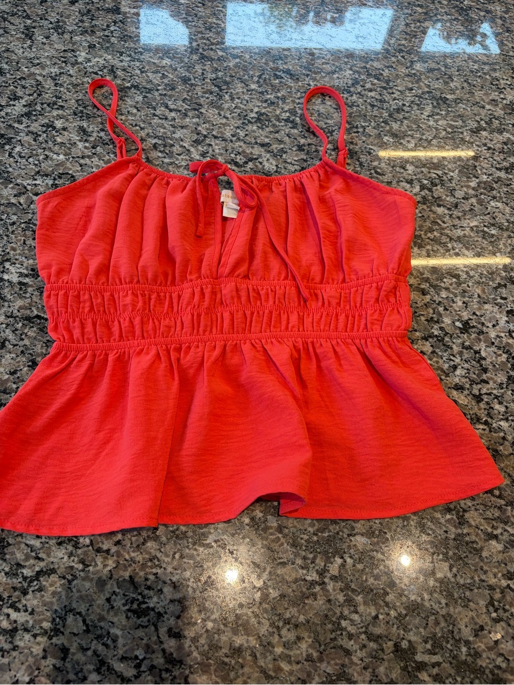 Monteau Red Smocked Waist Peplum Tank Top